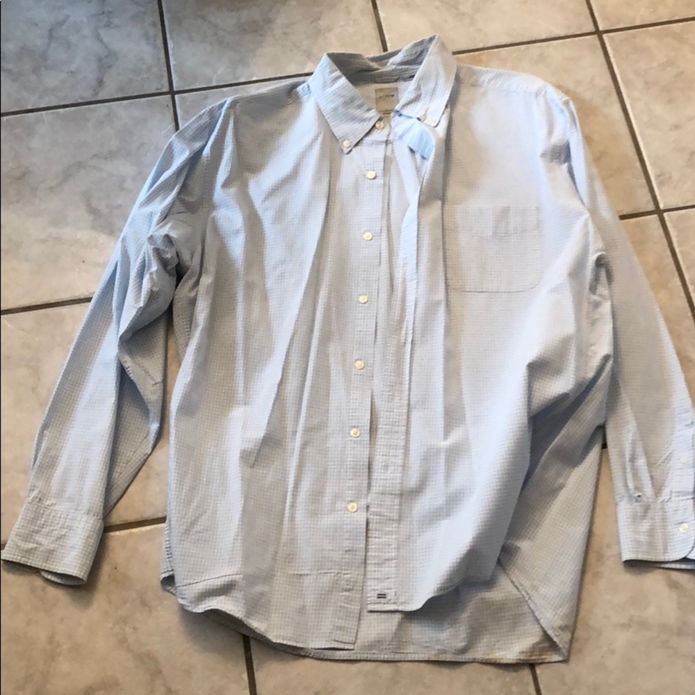 Long sleeve light blue/white check J Crew shirt